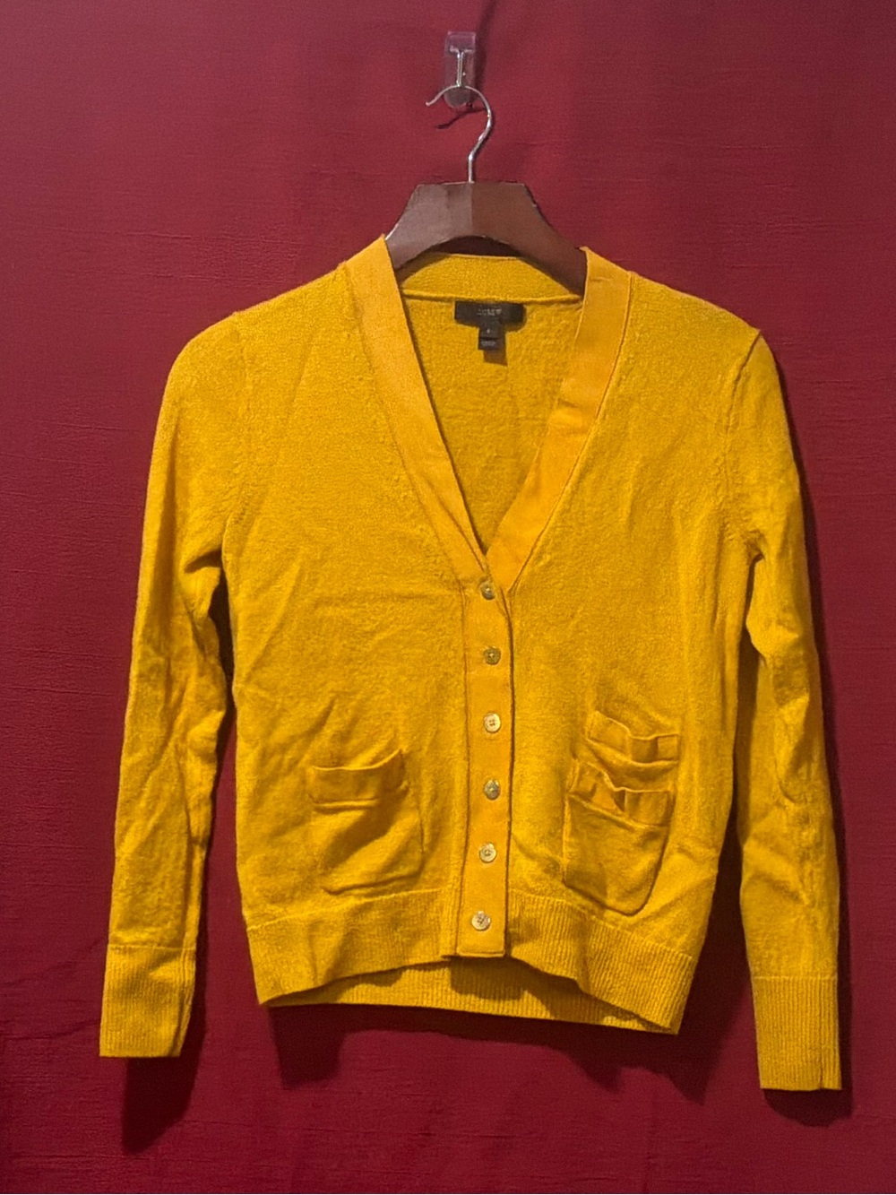 J. Crew Mustard Yellow V-Neck Button Front Cardigan